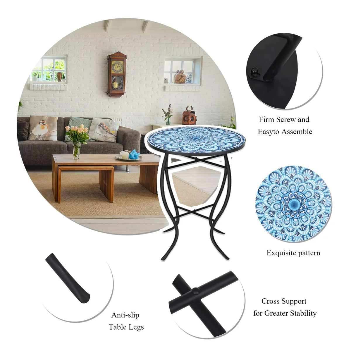 Outdoor Mosaic Glass Metal Side Table S496981
