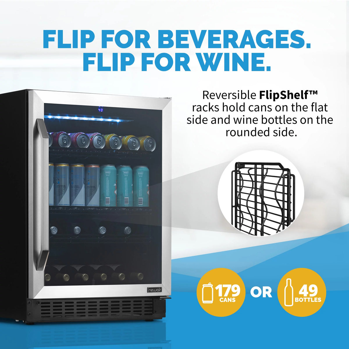 179 Can 49 Bottle Stainless Steel Wine and Beverage Refrigerator D1357