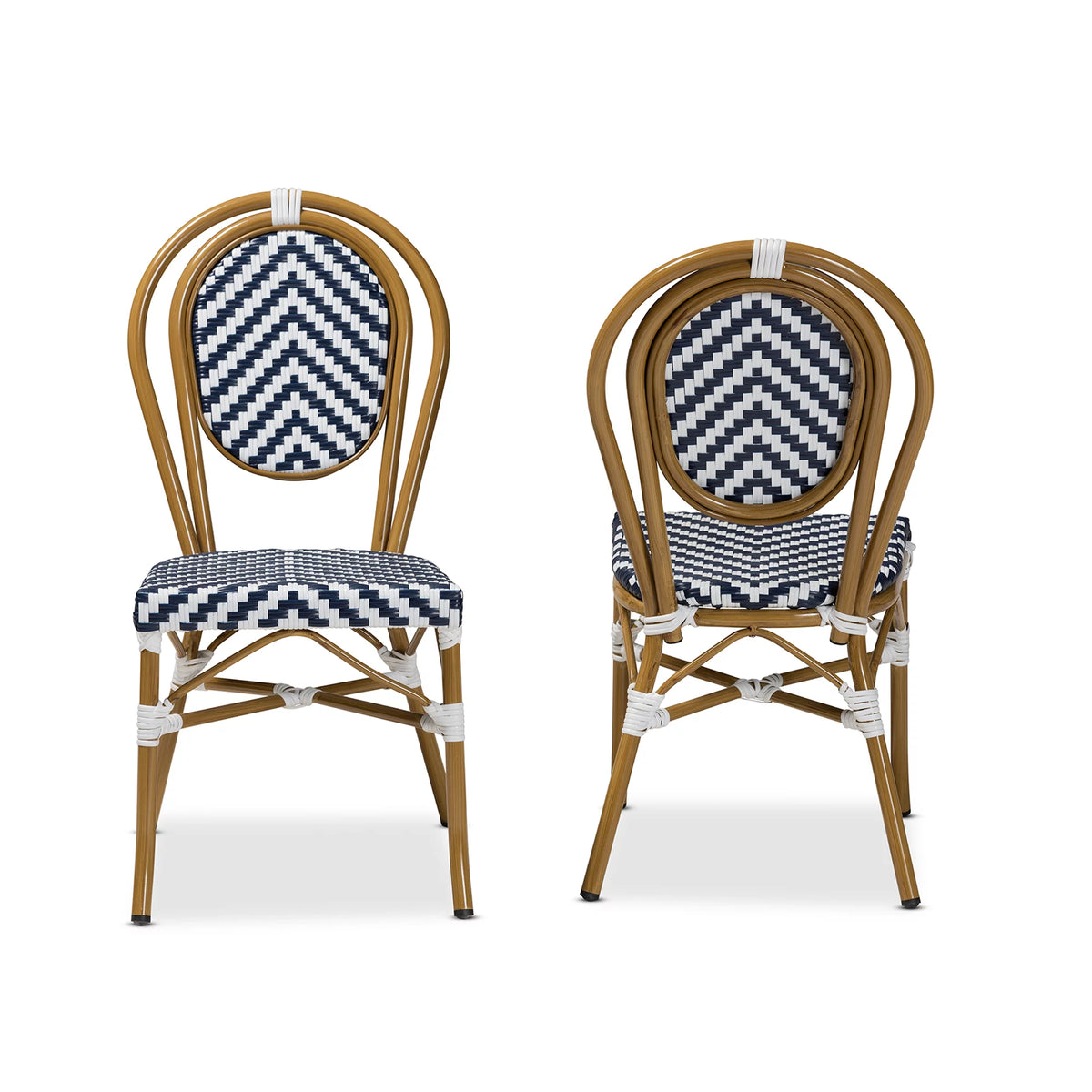 Blue and White Wicker Stacking Dining Chair Set of 2 W742059