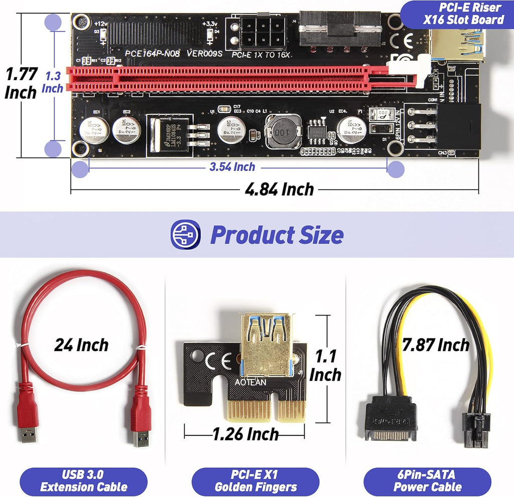 6 Pack PCI-E Riser Adapter Card with USB 3.0 Cable S426
