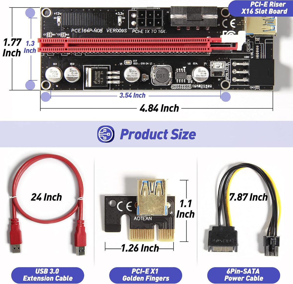 6 Pack PCI-E Riser Adapter Card with USB 3.0 Cable S426