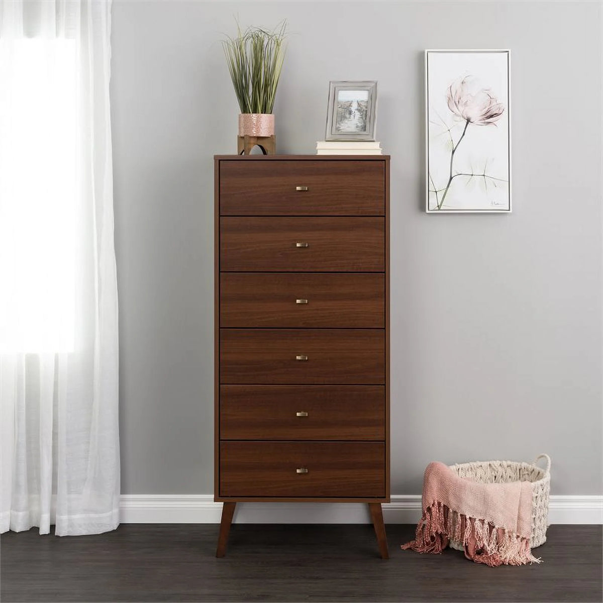 Cherry 6-Drawer Composite Wood Tall Chest E907
