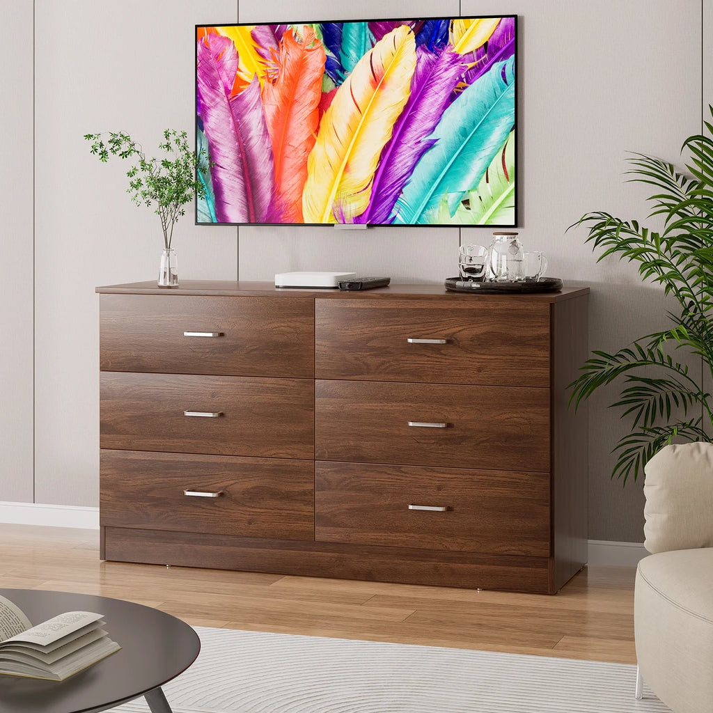 White 6 Drawer Wood Double Dresser P15728