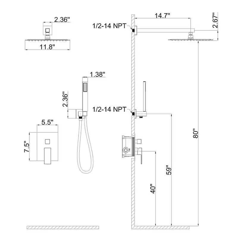12 in. Dual Shower Heads Fixed and Handheld Shower Head in Chrome F60081
