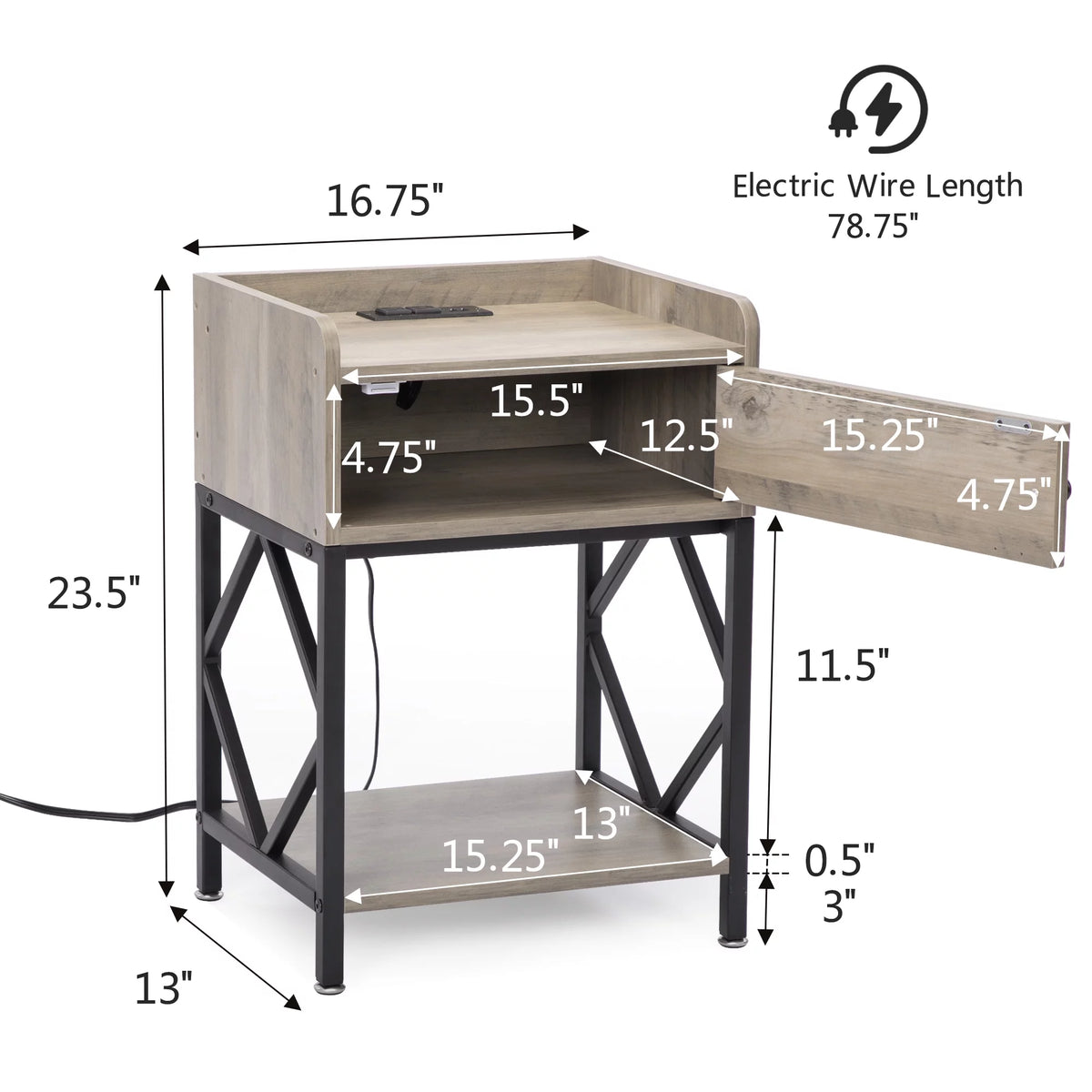 Wood Nightstand Set of 2 with USB Charging Station L29291