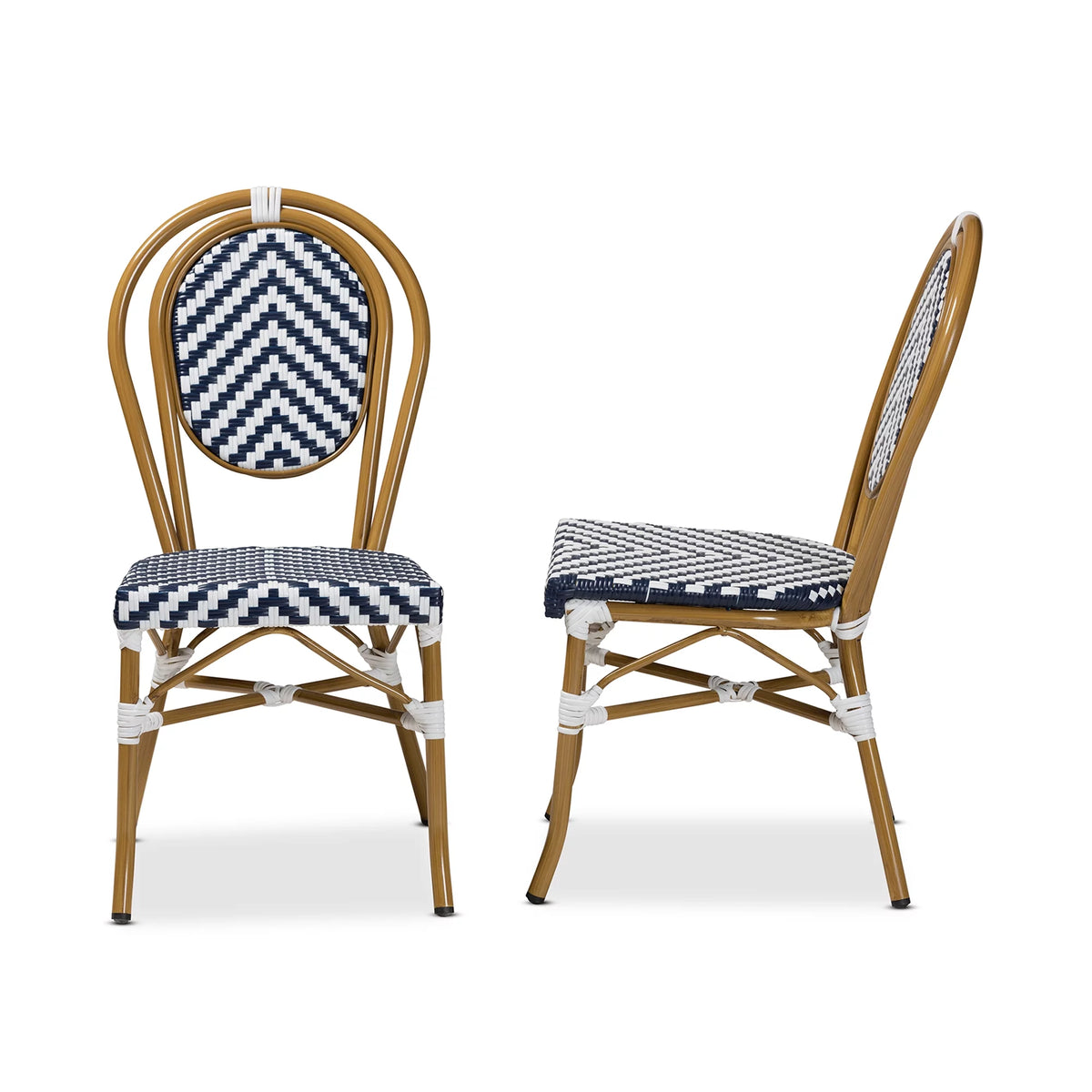 Blue and White Wicker Stacking Dining Chair Set of 2 W742059