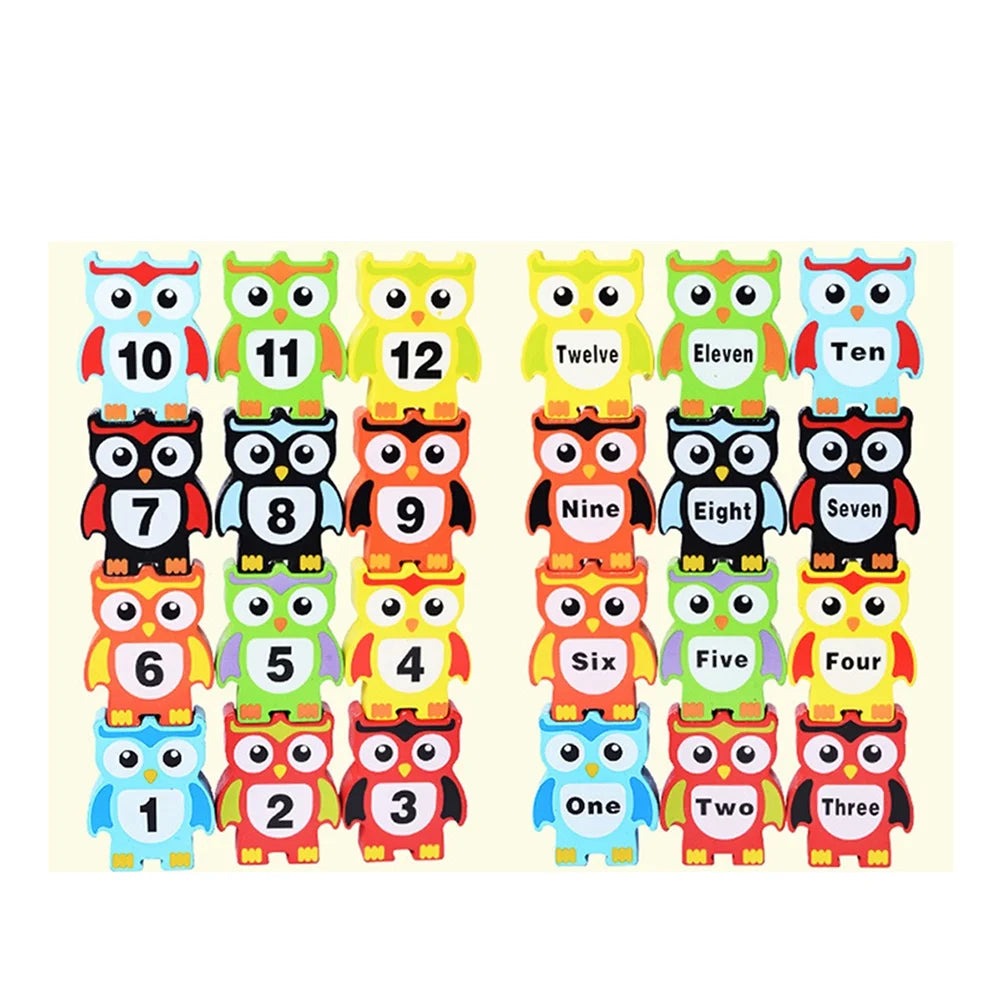 12pcs Wooden Owl Shape Stacking Blocks Toy Set Z53031