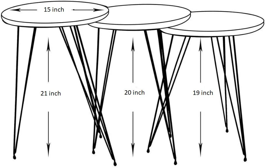 Set of 3 High Gloss Cappuccino Round Nesting Tables with Gold Legs T439