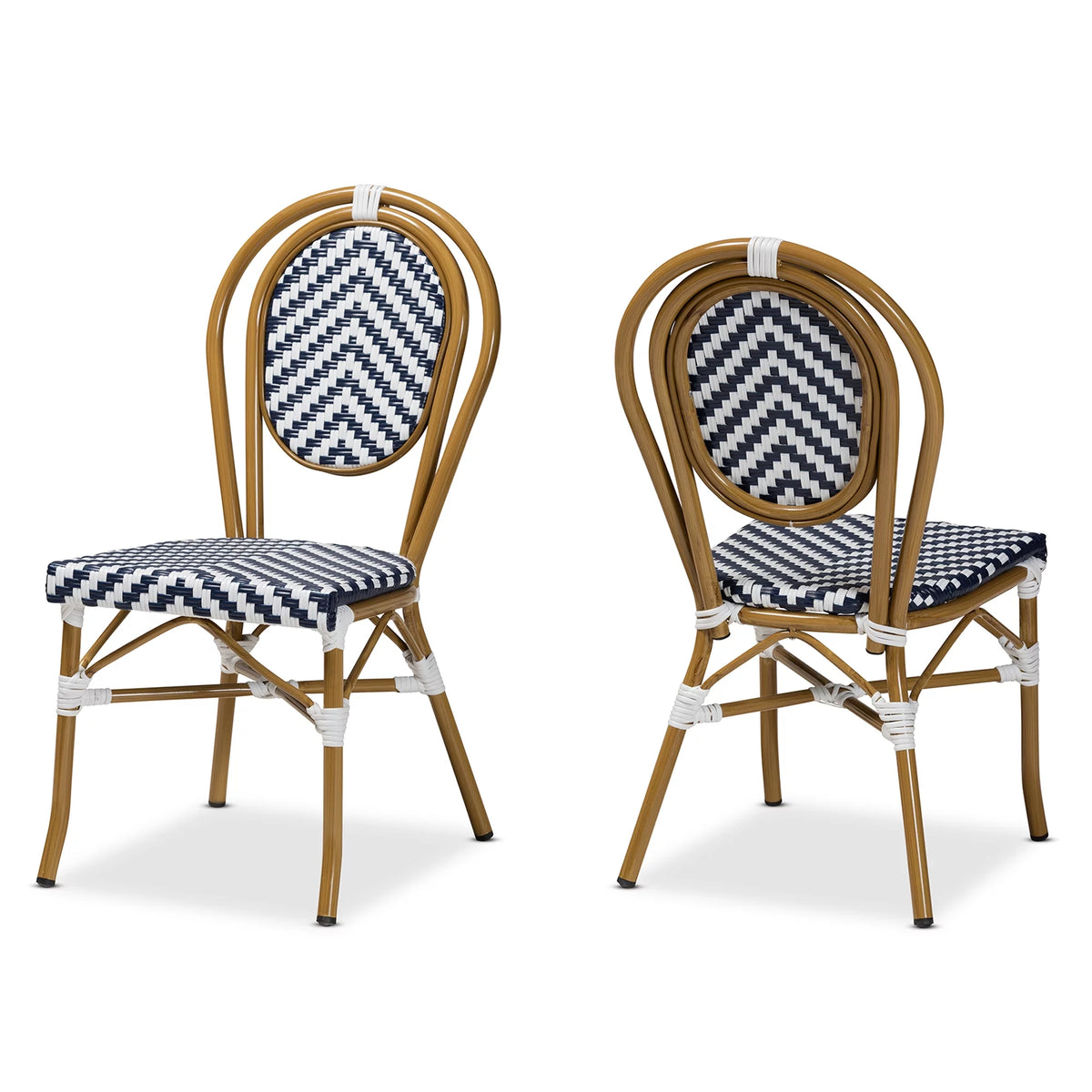 Blue and White Wicker Stacking Dining Chair Set of 2 W742059