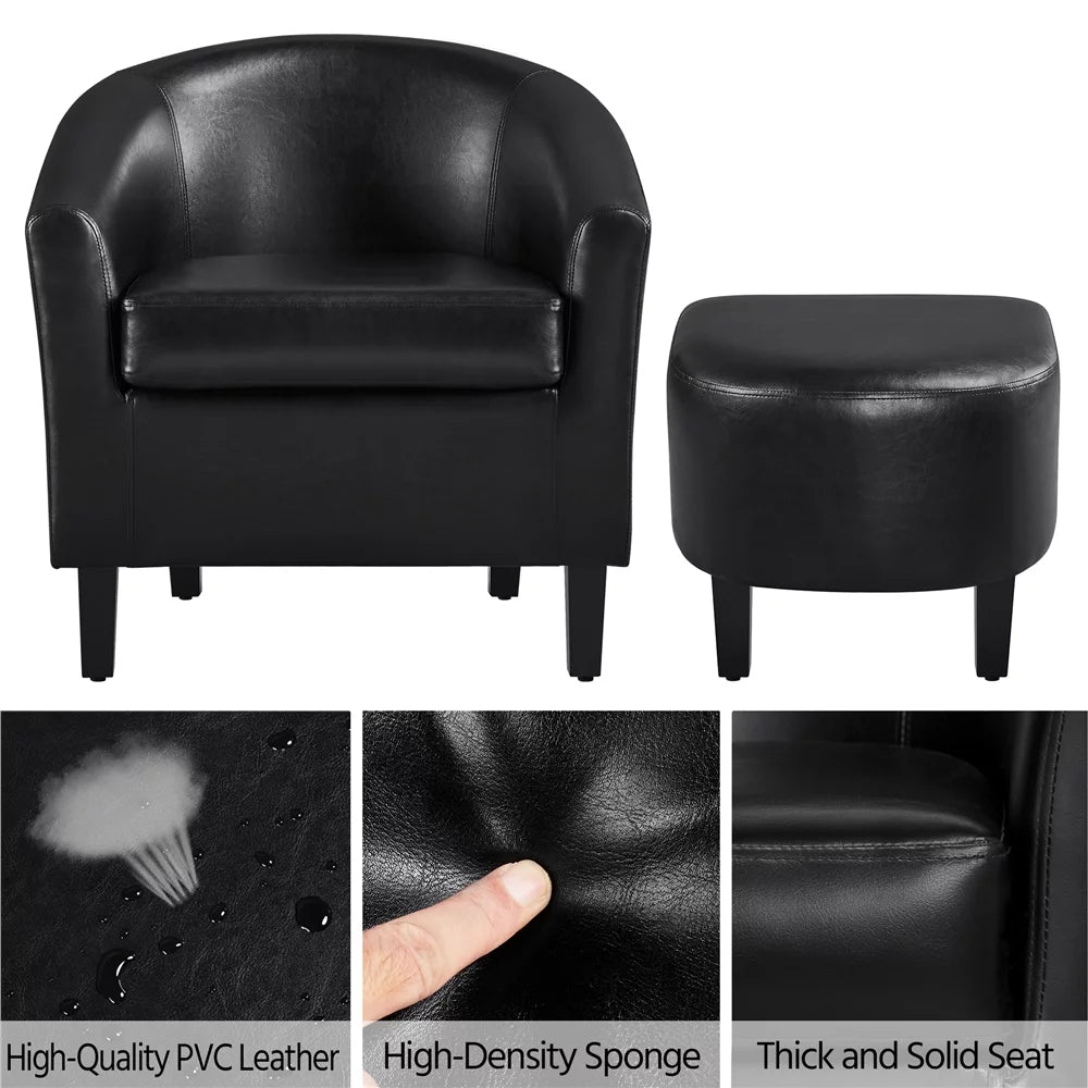 Black Faux Leather Accent Chair and Ottoman Set I89391