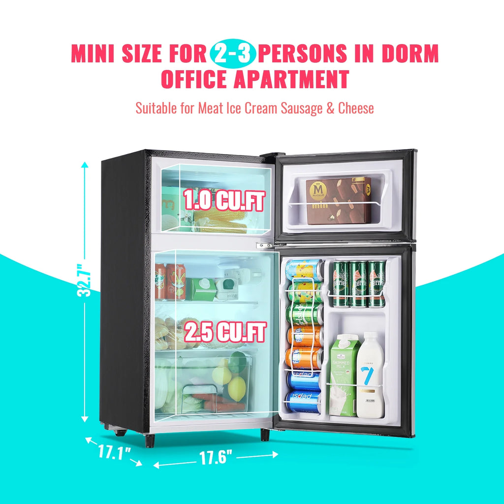 3.5 Cu.ft Dual Door Mini Fridge with Freezer Silver G752710