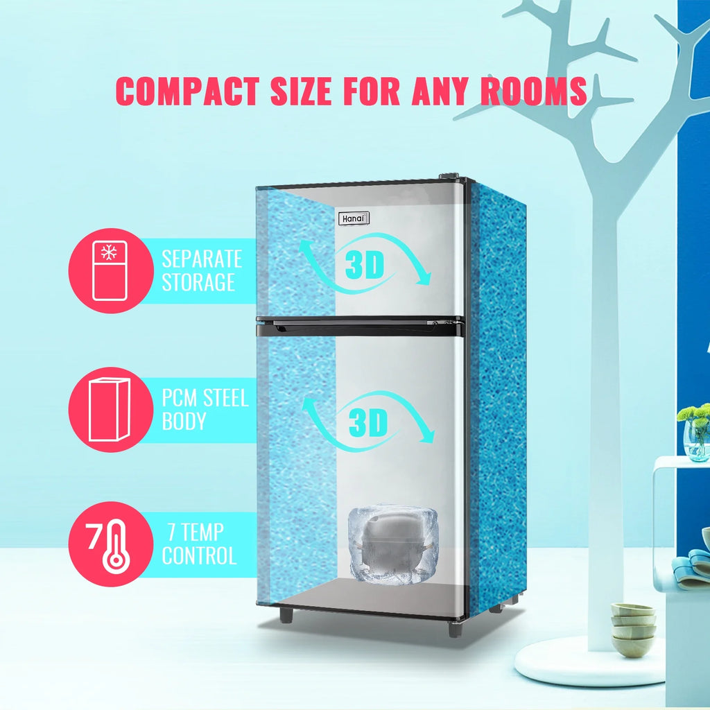 3.5 Cu.ft Dual Door Mini Fridge with Freezer Silver G752710