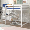 White Loft Bed with Desk and Shelves C91347