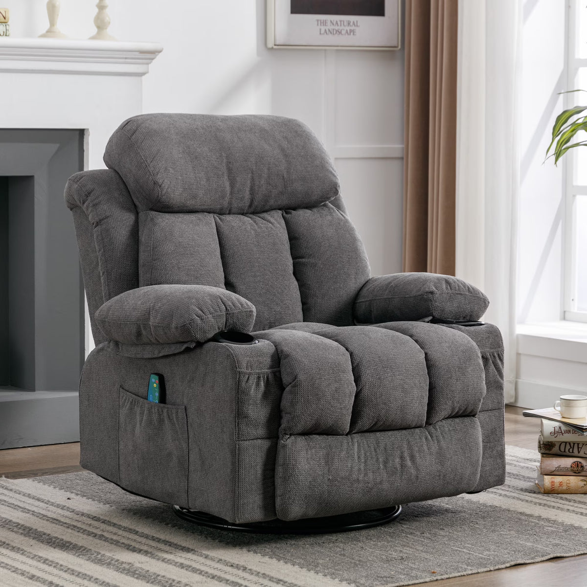 Swinging recliner massage heated sofa with USB and cup holders B2695