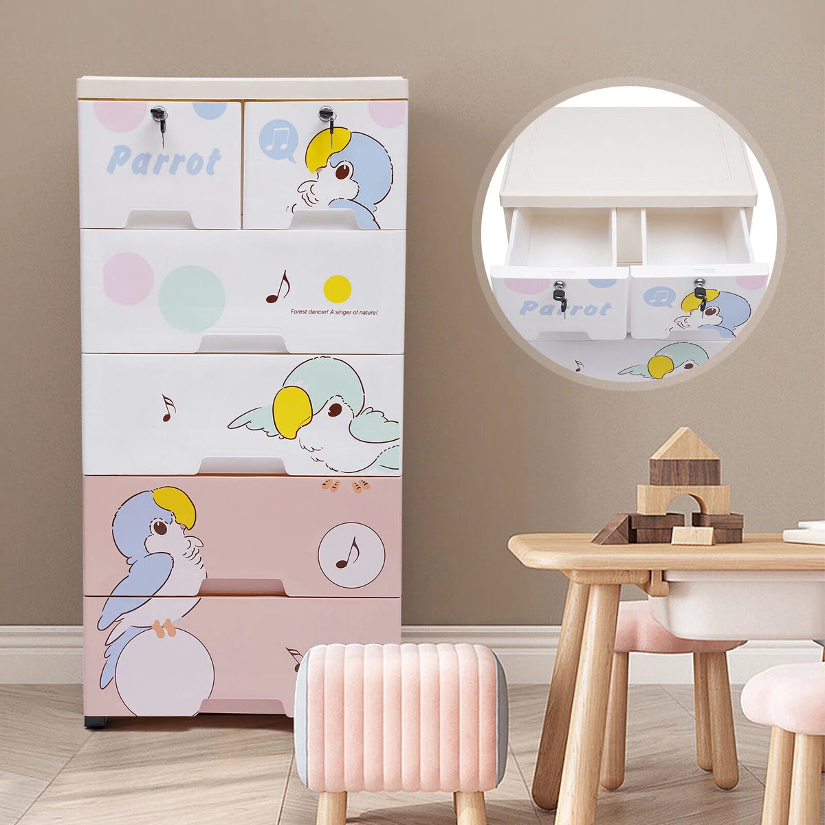 Plastic 6 Drawer Rolling Dresser Storage Cabinet C473