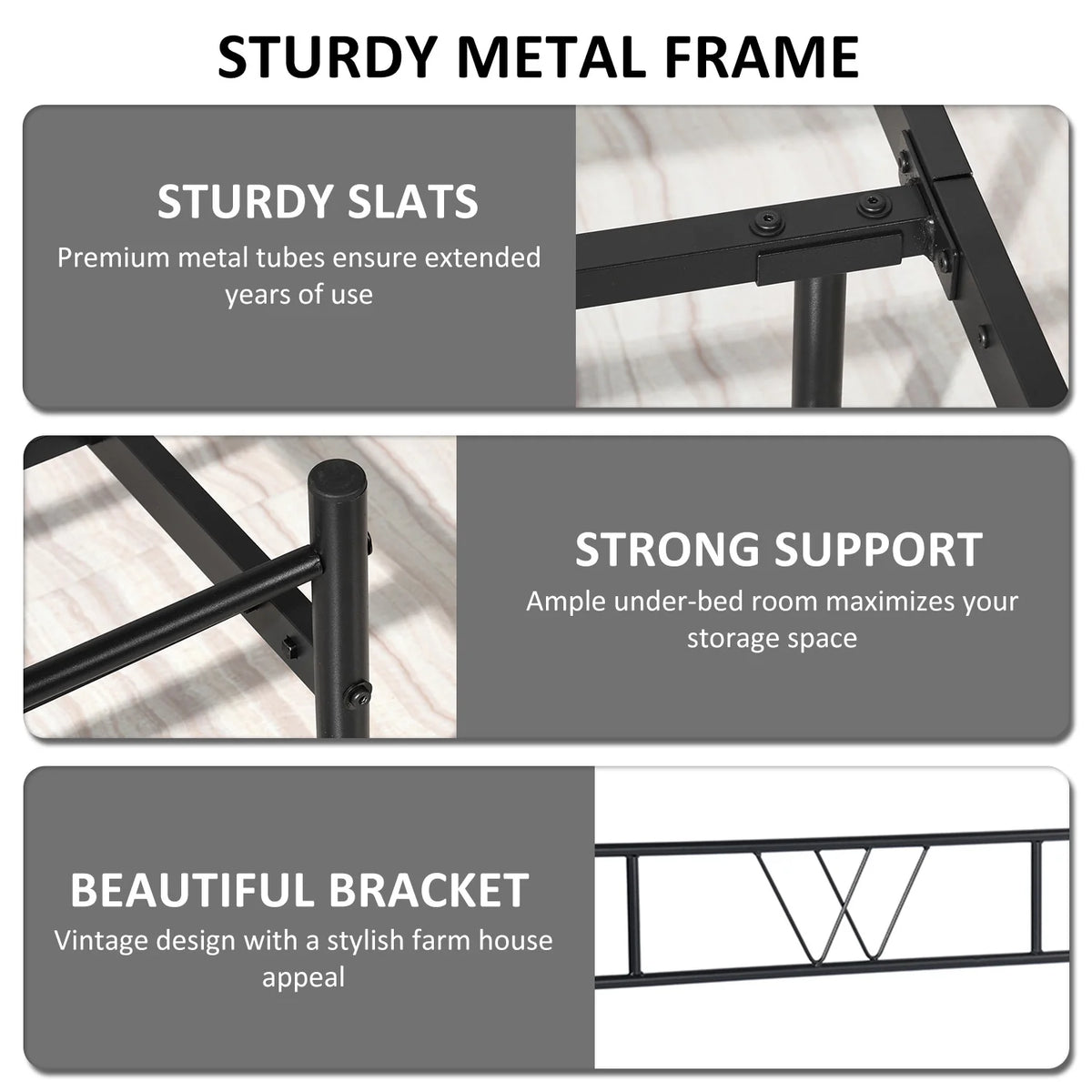 Full Size Metal Platform Bed Frame with Headboard and Footboard R278