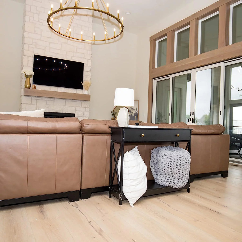 Narrow Wood Sofa Table with Drawer and Shelf Z533