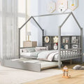 White Full Size Wood House Bed with Trundle and Shelves S670