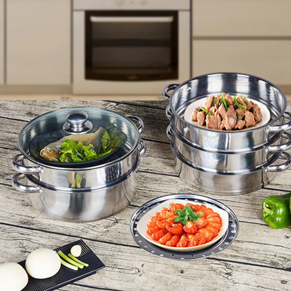 Stainless Steel Steamer Stockpot Soup Pot Silver 28cm E515505
