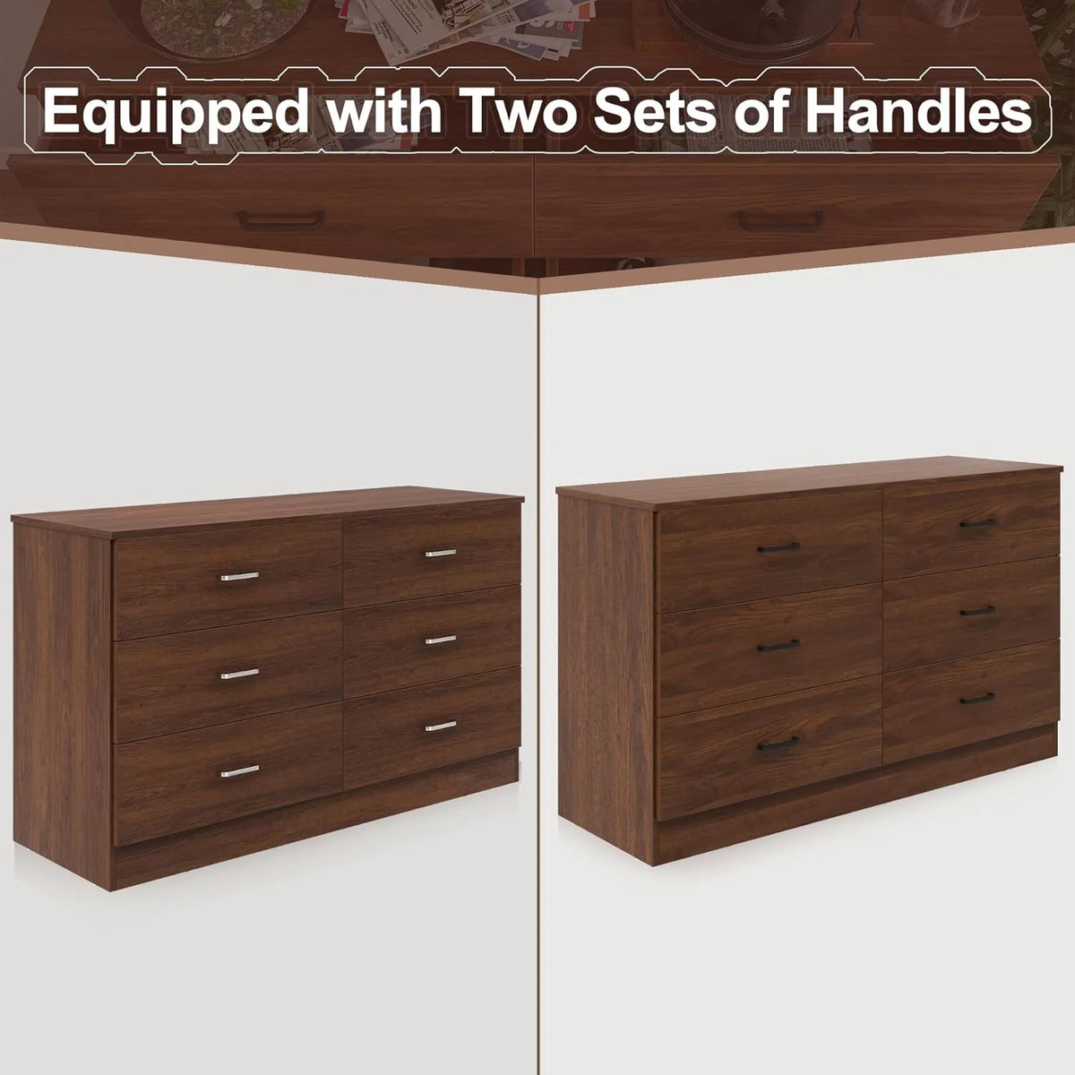 White 6 Drawer Wood Double Dresser P15728