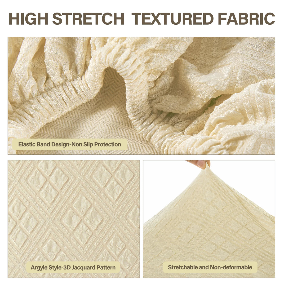 Beige Stretch Jacquard Chair Covers Set of 4 V53286