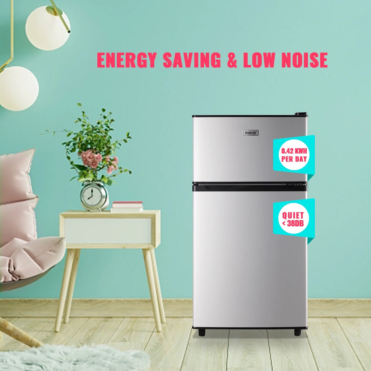 3.5 Cu.ft Dual Door Mini Fridge with Freezer Silver G752710