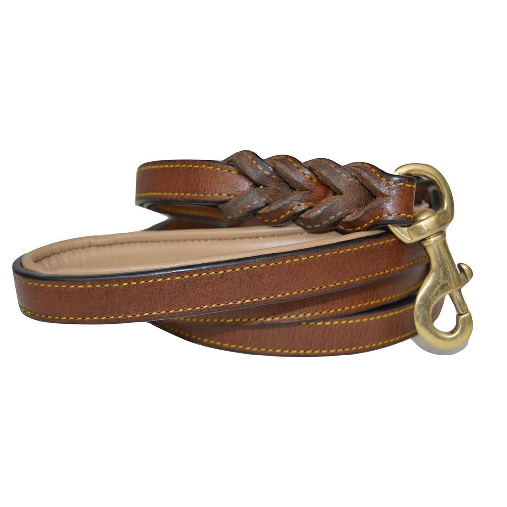 6 Foot Braided Leather Dog Leash with Traffic Handle Q4046