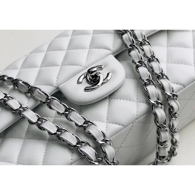 White Lambskin Leather Flap Bag P208