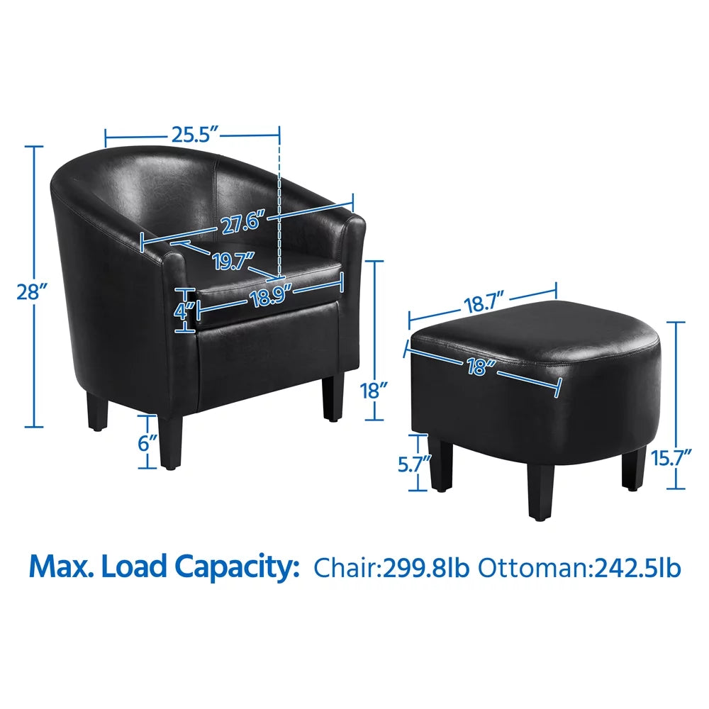 Black Faux Leather Accent Chair and Ottoman Set I89391