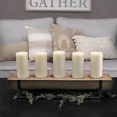 Rustic Wood Candle Runner with Metal Stand M40813