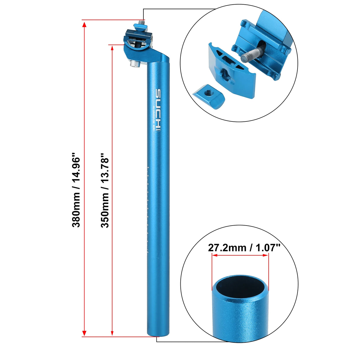 Blue Aluminum Alloy Adjustable Bike Seat Post with Clamp C970523