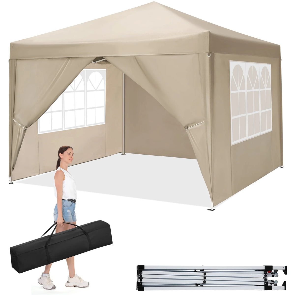 10'x 10' Pop up Canopy with 4 Removable Sidewalls & Carrying Bag, White M98121