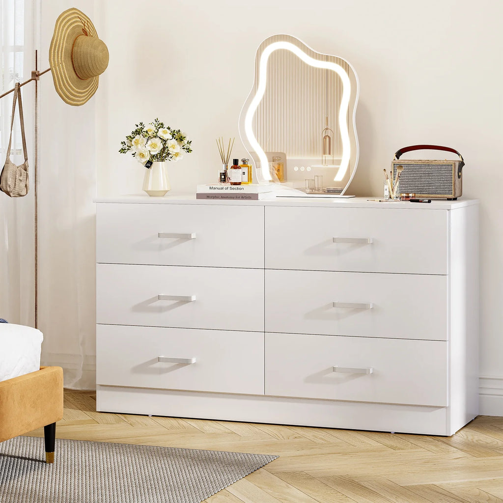 White 6 Drawer Wood Double Dresser P15728