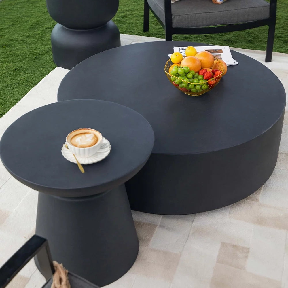 Slate Black Round Coffee Table End Table Set of 3 W101602