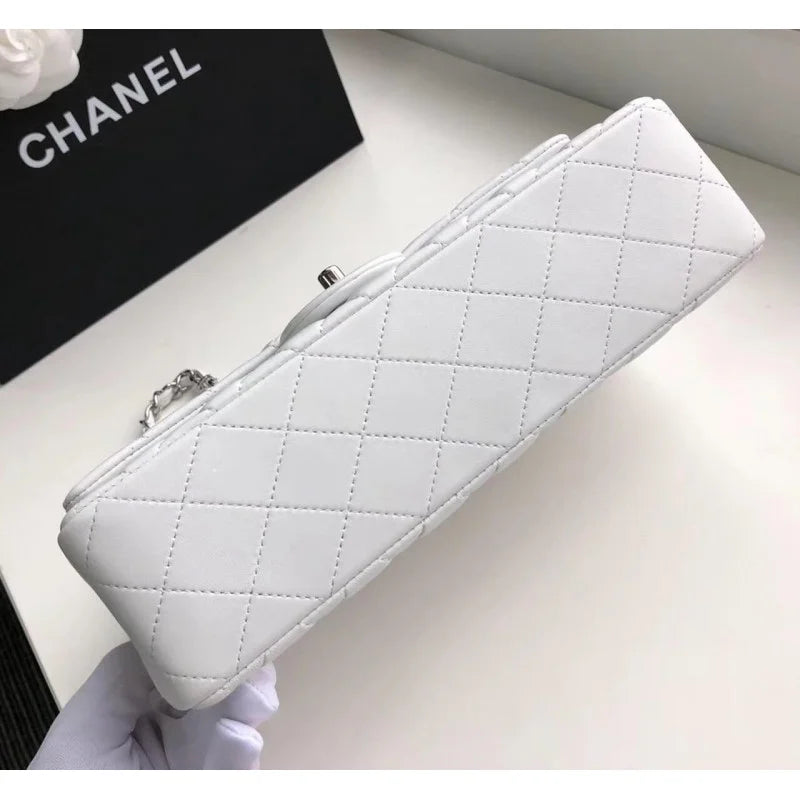 White Lambskin Leather Flap Bag P208