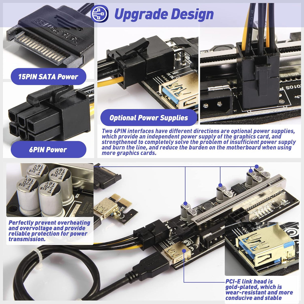 6 Pack PCI-E Riser Adapter Card with USB 3.0 Cable S426