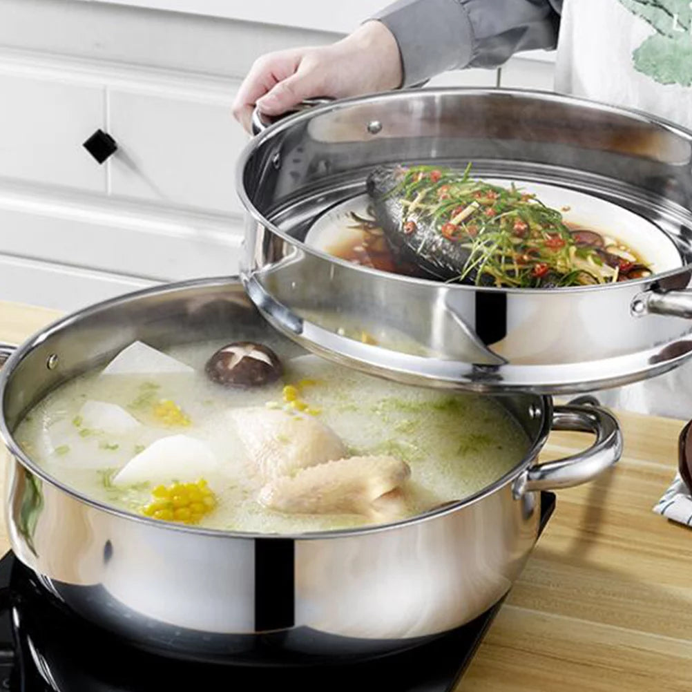 Stainless Steel Steamer Stockpot Soup Pot Silver 28cm E515505