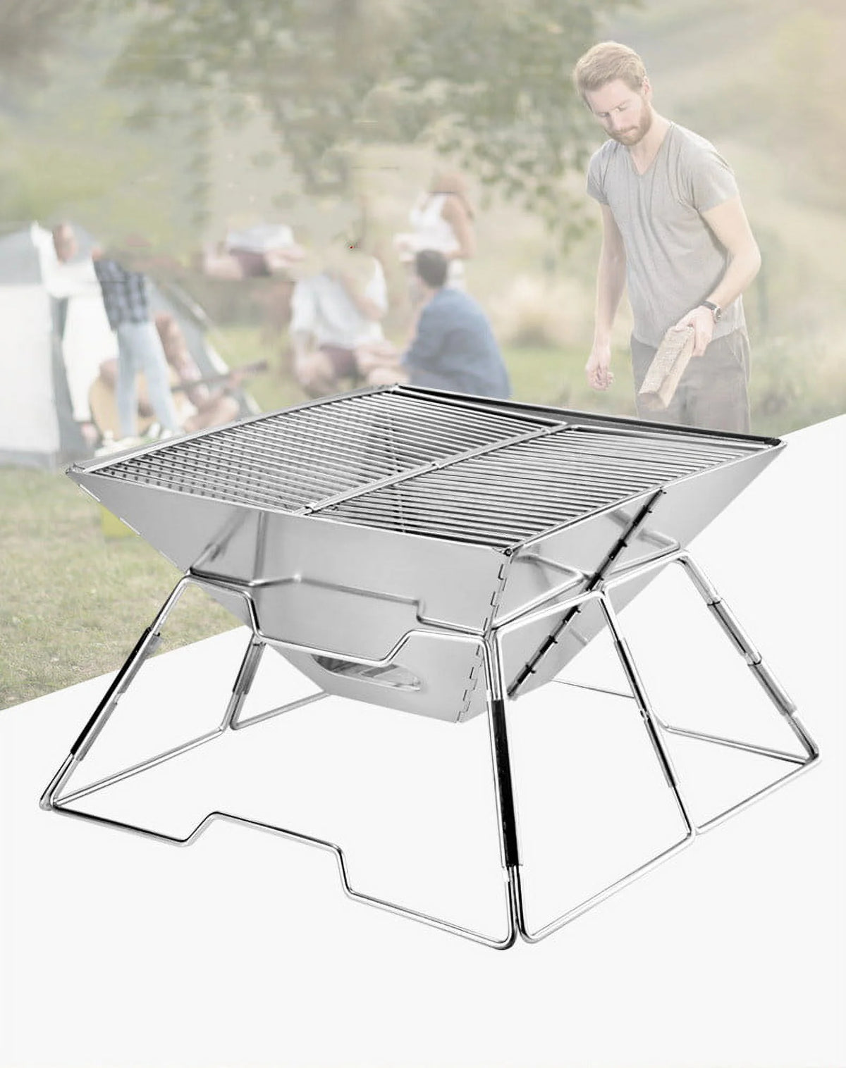 Folding Stainless Steel Campfire Grill Z83731