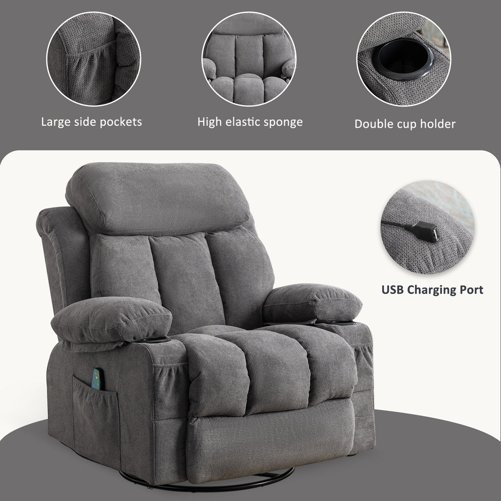 Swinging recliner massage heated sofa with USB and cup holders B2695