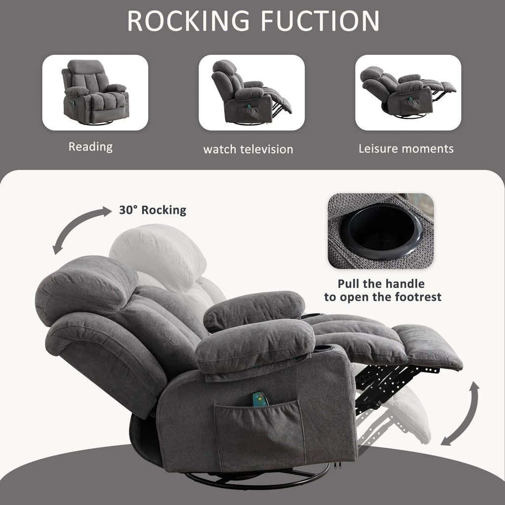 Swinging recliner massage heated sofa with USB and cup holders B2695