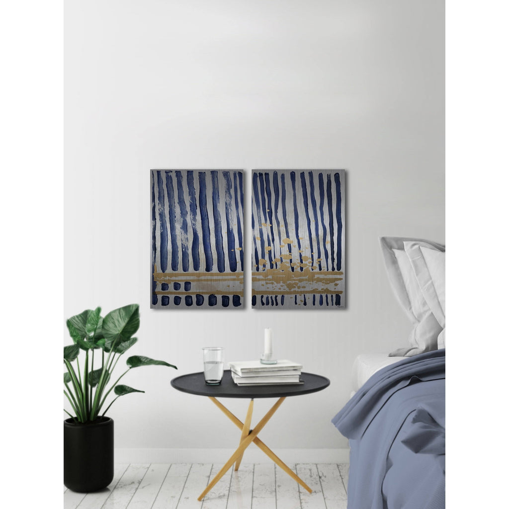 Blue Verticals Diptych - 48 x 36 E8136