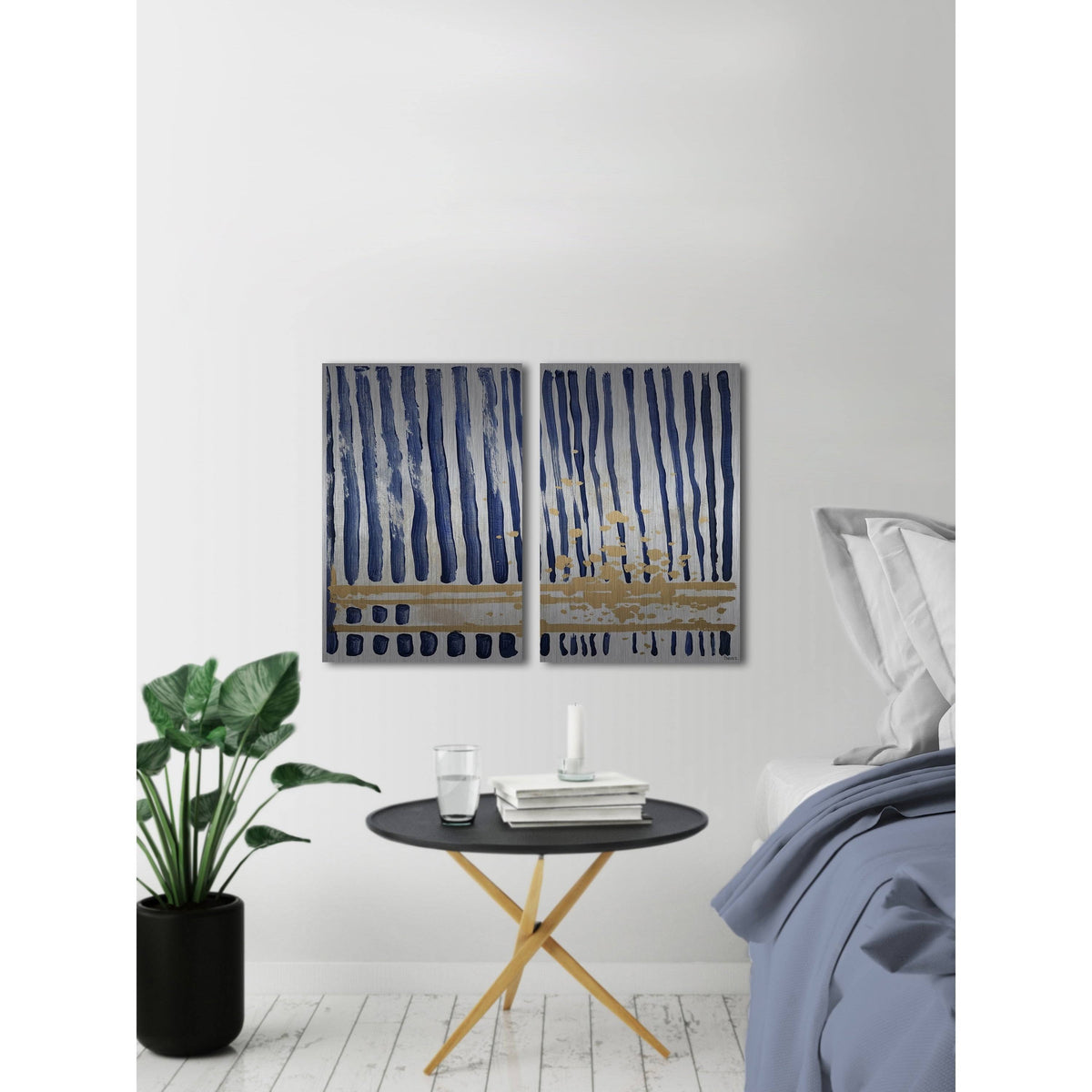 Blue Verticals Diptych - 48 x 36 E8136