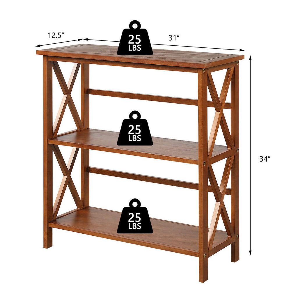 3-Tier Wooden Open Shelf Bookcase Natural G388306