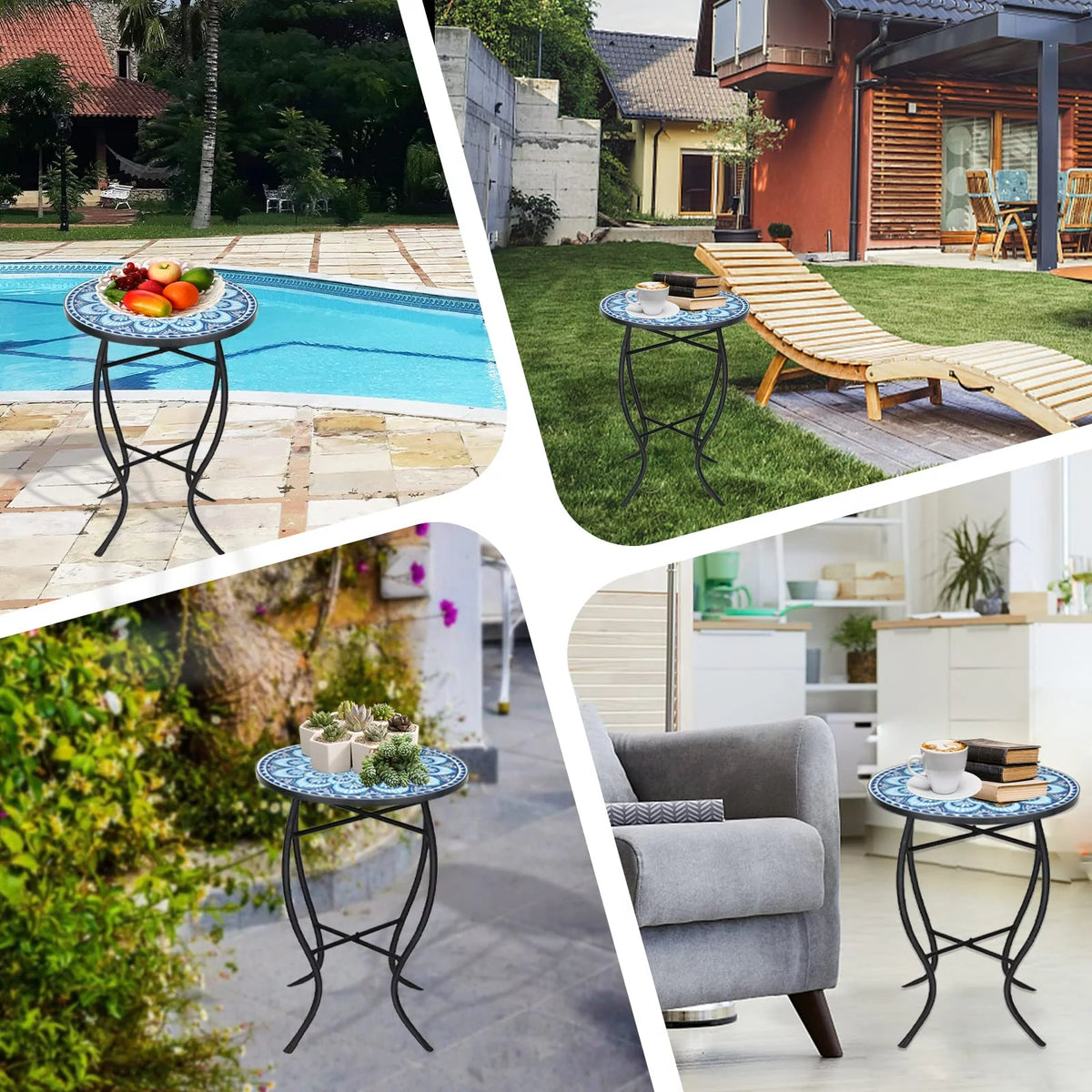 Outdoor Mosaic Glass Metal Side Table S496981