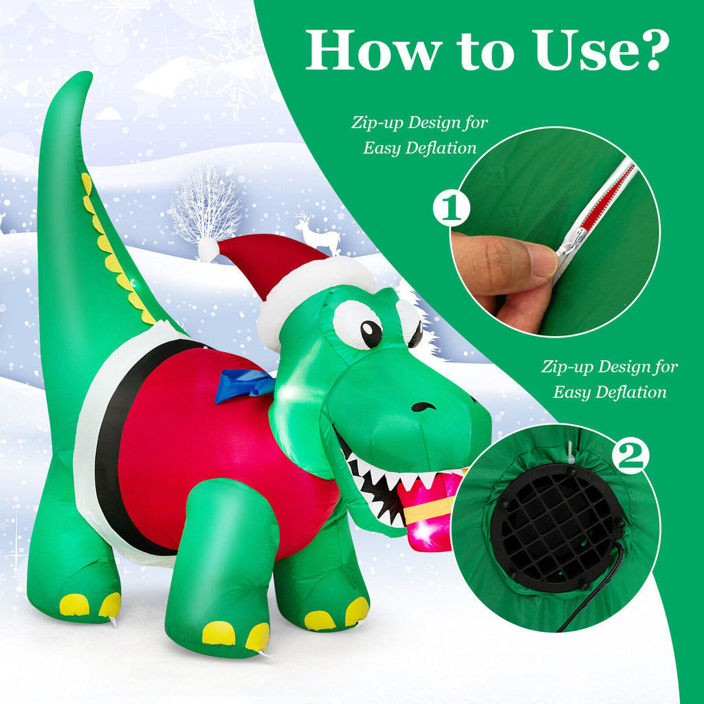 6 FT Christmas Inflatable Dinosaur with Gift Box LED Lights & Blower Z423836