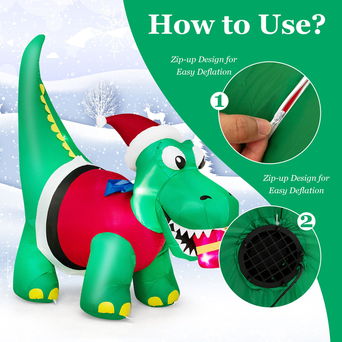 6 FT Christmas Inflatable Dinosaur with Gift Box LED Lights & Blower Z423836