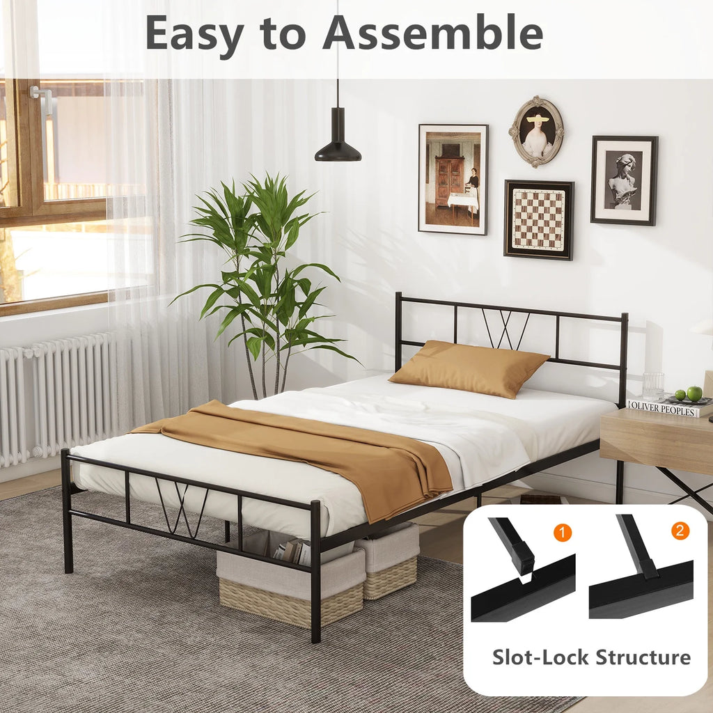 Full Size Metal Platform Bed Frame with Headboard and Footboard R278