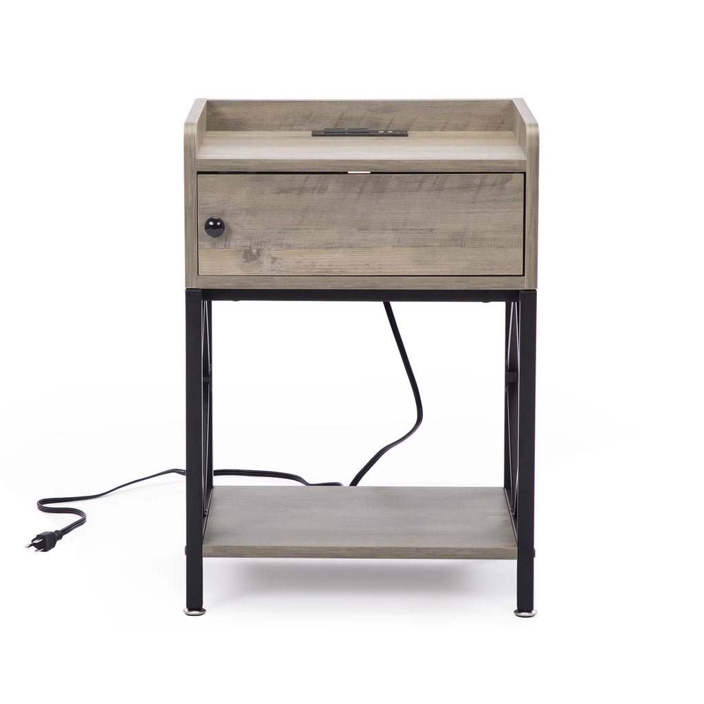 Wood Nightstand Set of 2 with USB Charging Station L29291