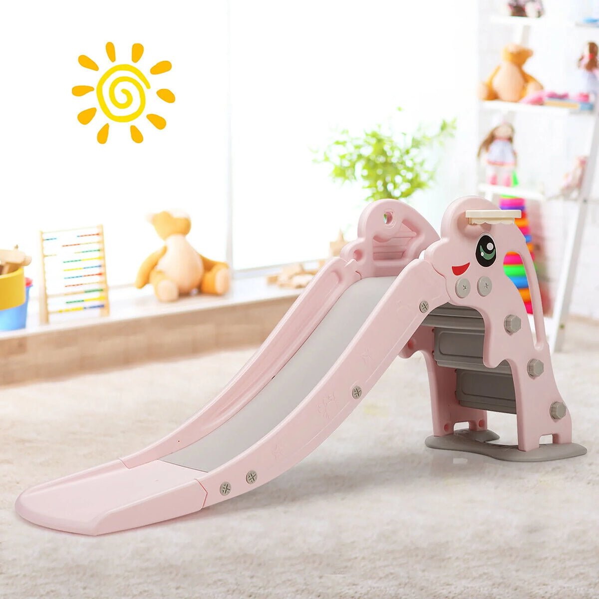 3-in-1 Kids Climber Slide Play Set with Basketball Hoop Green W3885