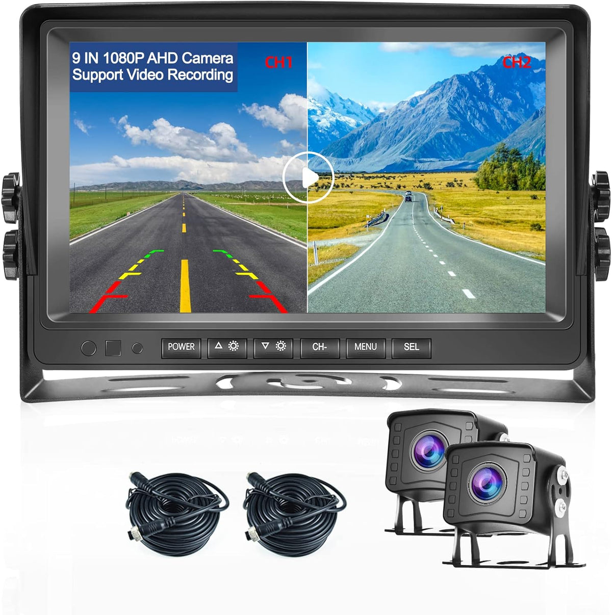 9 Inch HD 1080P Split Screen DVR Monitor Wired Rear View Camera O83076